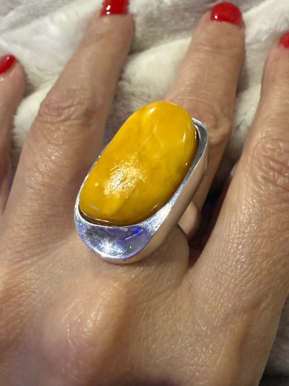 Oversized Butterscotch Yellow Stone Statement Ring - Picture 9 of 9